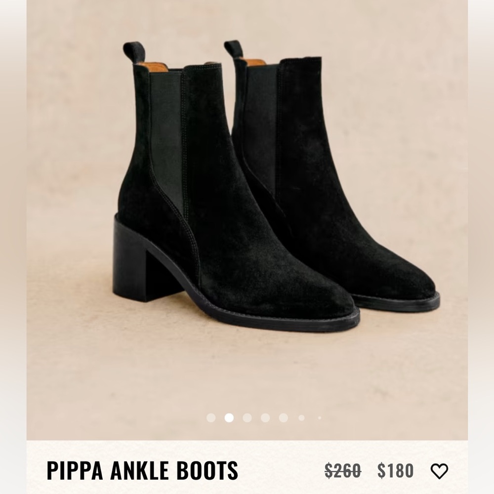 Sezane Pippa Ankle Boots, Black Suede, Size 39 (8-8.5), GUC, Box not included